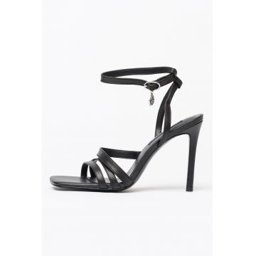 Sandale din piele cu toc stiletto - Negru