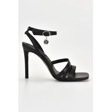 Sandale din piele cu toc stiletto - Negru