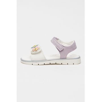 Sandale din piele ecologica cu aplicatie cu model floral Lovely - Alb/Lila