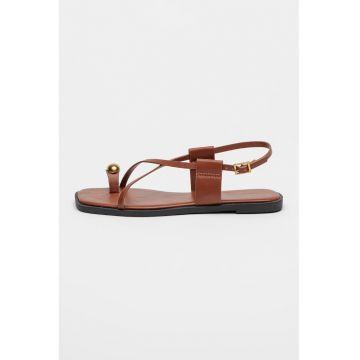 Sandale din piele ecologica cu model cu varf petrecut Unity - Maro cognac