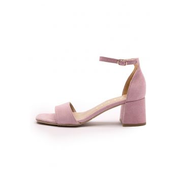 Sandale din piele intoarsa cu bareta pe glezna Arina - Roz pastel