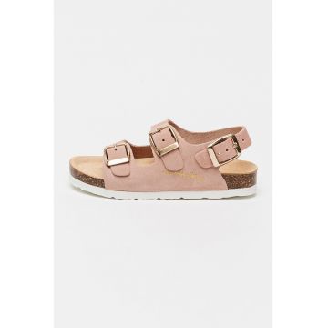 Sandale din piele intoarsa cu barete cu catarama Bling - Roz