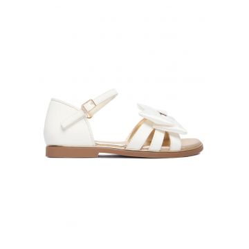 Sandale fete  alb - piele ecologica - inchidere velcro - design cu fundita