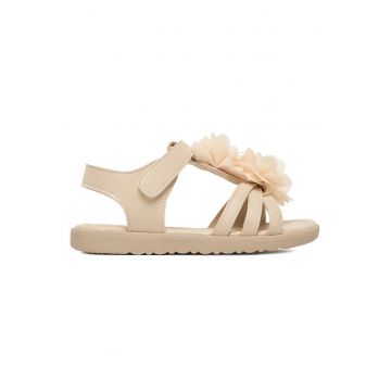 Sandale fete -  bej - piele ecologica - sistem inchidere Velcro