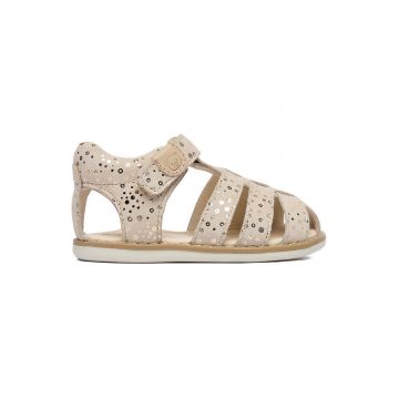 Sandale fete -  bej - piele intoarsa - sistem inchidere Velcro