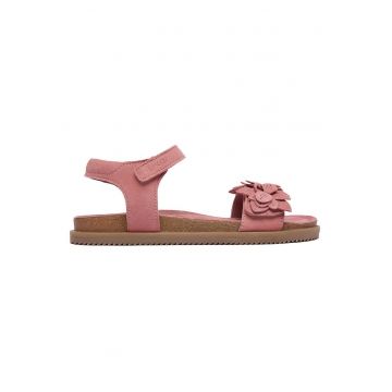 Sandale fete -  piele intoarsa - roz - sistem inchidere Velcro