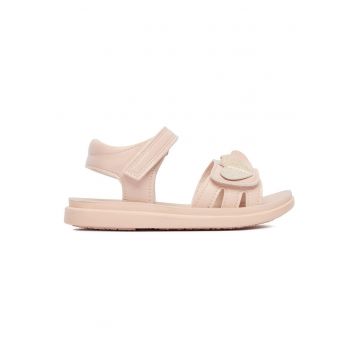 Sandale fete -  roz - piele ecologica - inchidere velcro - ornament 3D