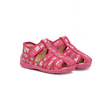 Sandale Fete -  textil - roz - plat