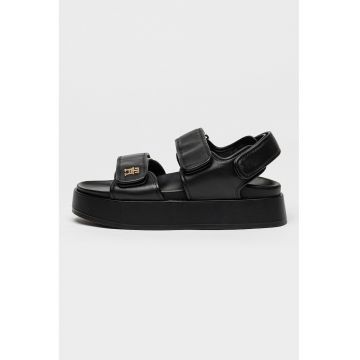 Sandale flatform de piele - Negru stins