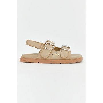 Sandale slingback din piele intoarsa sintetica cu tinte - Bej
