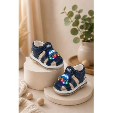 Sandalute bleumarin cu luminite pentru super bebelusi - Masinuta - Bleumarin