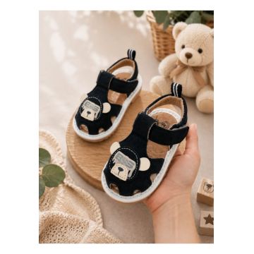 Sandalute pentru bebelusi cu piuitoare - Happy Cute Bear - Negru