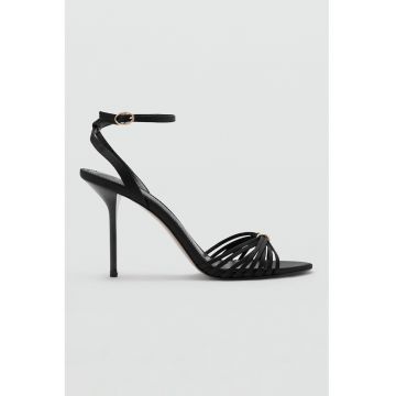 Sandale cu toc stiletto si bretele multiple - Negru
