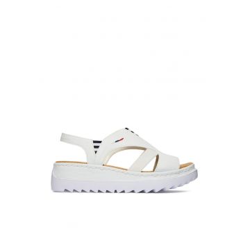 Sandale dama  alb - piele ecologica - platforma stabila - barete late -