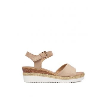 Sandale dama  bej - material textil - cu catarama - platforma - Bej
