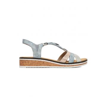 Sandale dama -  bej - piele ecologica - interior textil - Bej/Albastru