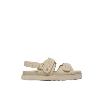 Sandale dama  bej - piele ecologica - sistem inchidere Velcro -