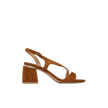 Sandale dama  catarama - maro - textil -
