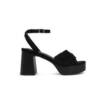 Sandale dama -  catarama - negru - textil -