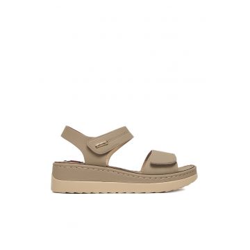 Sandale dama  gri - velcro - piele ecologica -