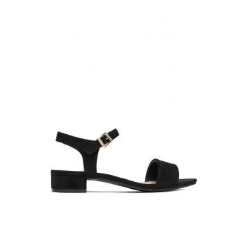 Sandale dama  minimalist - toc bloc - negru - material sintetic