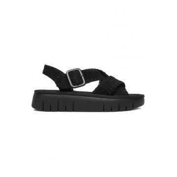 Sandale dama  negru - textil - cu catarama -