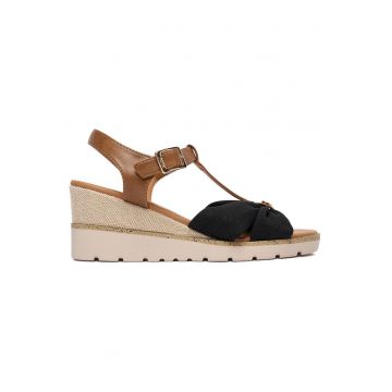 Sandale dama -  negru - textil - inchidere cu catarama -