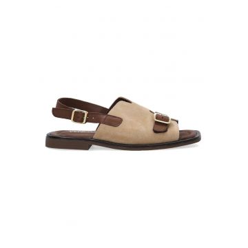 Sandale dama -  piele bej - catarame aurii -
