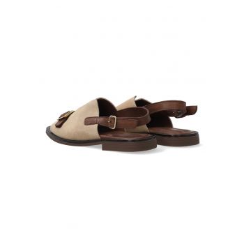 Sandale dama -  piele bej - catarame aurii -