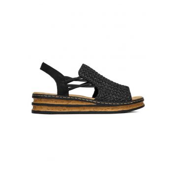 Sandale dama -  piele ecologica - negru - material interior textil -