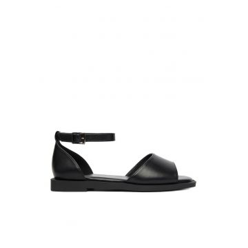 Sandale dama  piele ecologica - negru - sistem inchidere catarama - design minimalist - Negru