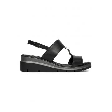 Sandale dama  piele naturala - catarama - negru -
