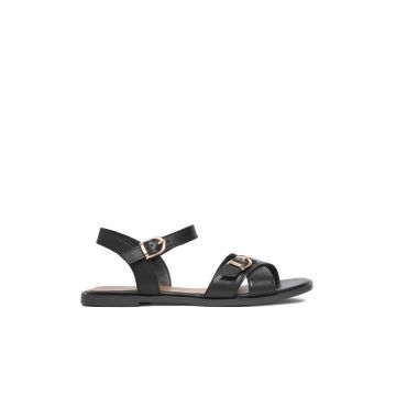Sandale dama  piele naturala - catarama - negru -