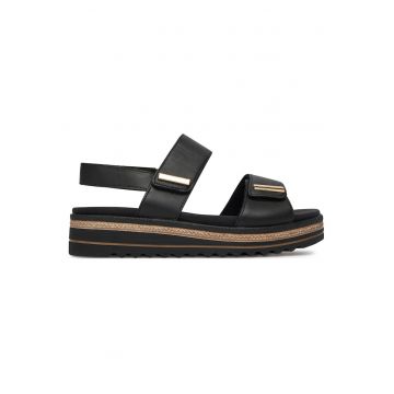 Sandale dama  piele naturala - negru - inchidere talpa groasa - Negru