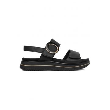 Sandale dama -  piele naturala - negru - sistem inchidere Velcro -