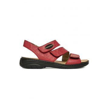 Sandale dama  piele naturala - rosu - inchidere cu scai - talpa ergonomica -