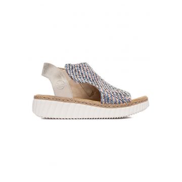 Sandale dama  platforma - albastru - material textil - inchidere cu fermoar - Albastru