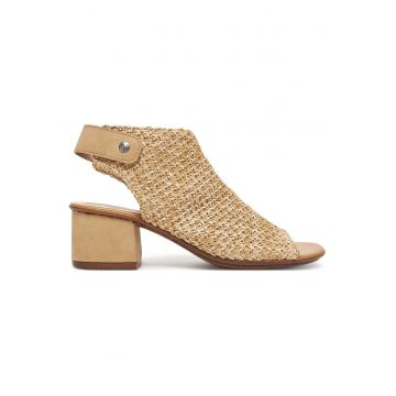 Sandale dama -  velcro - bej - textil -