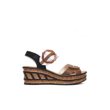Sandale dama -  velcro - maro - textil -
