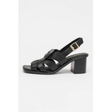 Sandale de piele cu toc - Negru