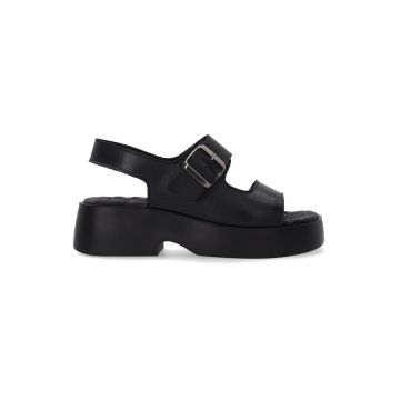 Sandale demi-wedge uni din piele