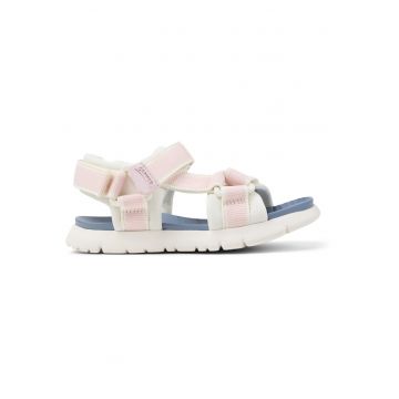 Sandale din material textil cu velcro Oruga - Alb/Roz pal