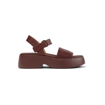 Sandale din piele cu talpa demi-wedge Tasha - Visiniu