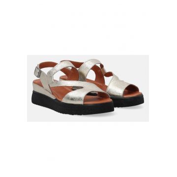 Sandale din piele naturala cu aspect metalic -