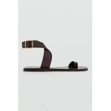 Sandale flatform din piele - Maro cognac