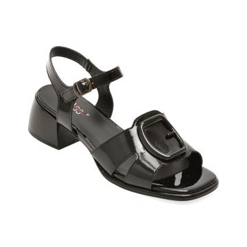 Sandale PASS COLLECTION negre, W160032, din piele naturala lacuita