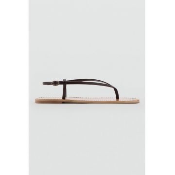 Sandale uni din piele - Maro cognac