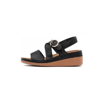 Sandale wedge de piele cu catarama Donna - Negru