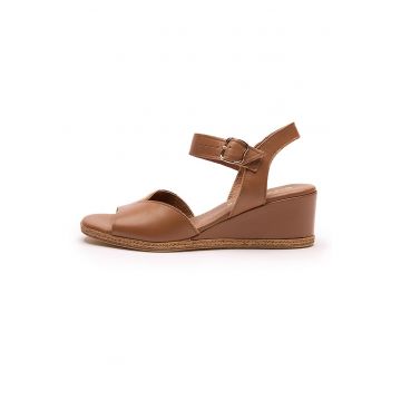 Sandale wedge de piele cu varf rotund Hayley - Maro bronz inchis