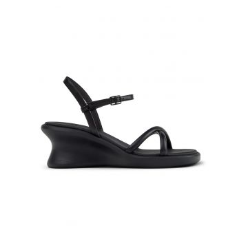 Sandale wedge din piele cu barete multiple Louise - Negru